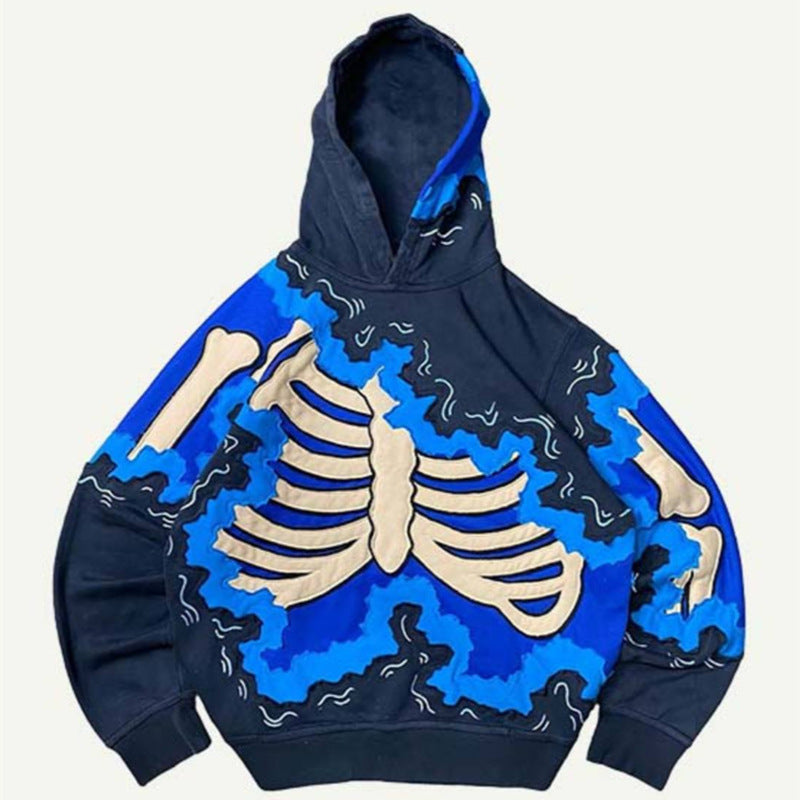 Loose Casual Long Sleeved Skull Print Hoodie